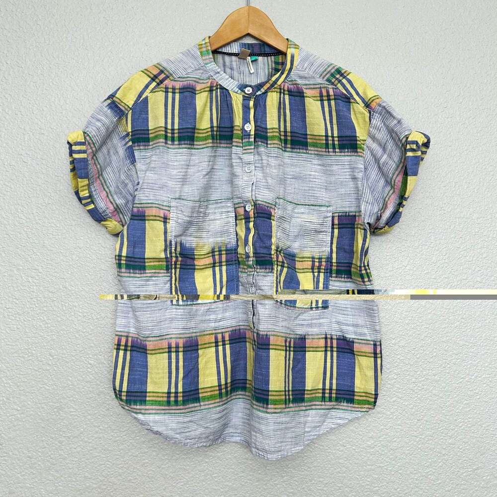 Anthropologie Pilcro Women's XS Plaid Collared Button Front Short Sleeve 1X